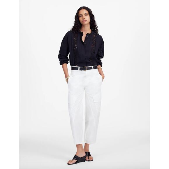 Madewell The Barrel Leg Utility Pant Garment Dyed Twill White Cargo US 6 NWT - Picture 1 of 14